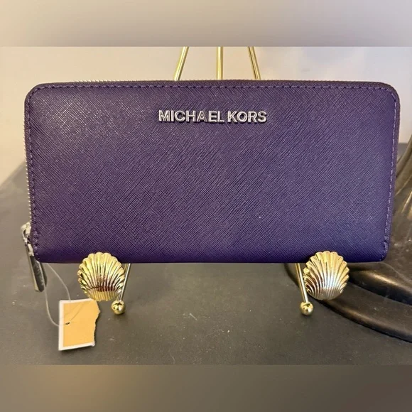 Michael Kors Deep Purple Leather Wallet NWT - Picture 1 of 8